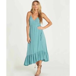 🆕 Billabong NWT Hold Me Tight wrap midi dress Blue 👗 size Small